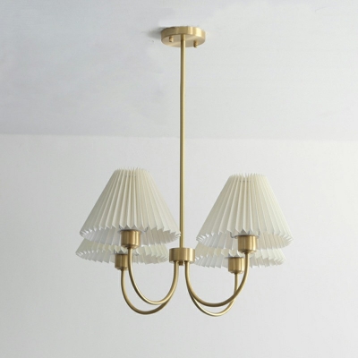American Style Metal Chandelier with White Fabric Shade Gold Living Room Chandelier Light