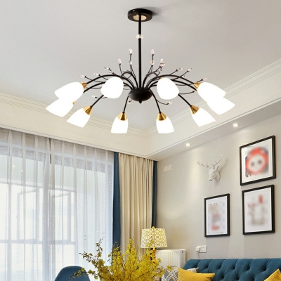 Contemporary White Glass Chandelier Multi Lights Pendant Light for Living Room