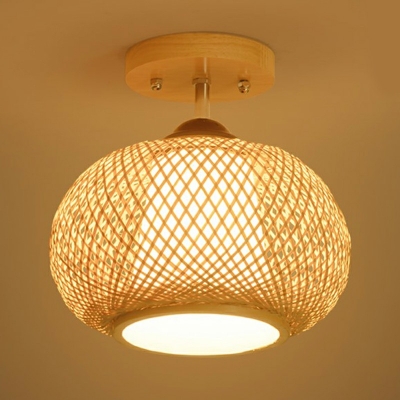 Modern Semi Flush Mount Ceiling Fixture Asian Weave Close to Ceiling Lighting for Living Room