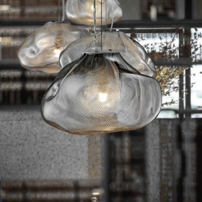 Ruffle Glass Cloud Pendant Light Fixtures Modern Style 1 Light Hanging Lights in Amber