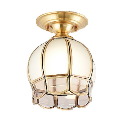 Traditional 1 Light Flush Mount Ceiling Light Fixture Vintage Glass and Brass Close to Ceiling Lamp