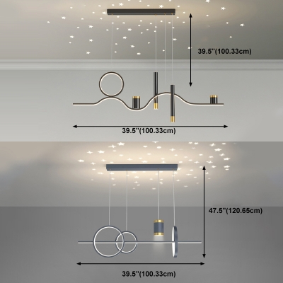 Tubes Island Light Fixture Modern Style Metal 5-Lights Island Lighting Fixtures in Black