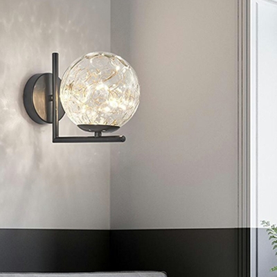 1 Light Globe Wall Light Fixtures Modern Style Glass Wall Sconce Lighting in Black