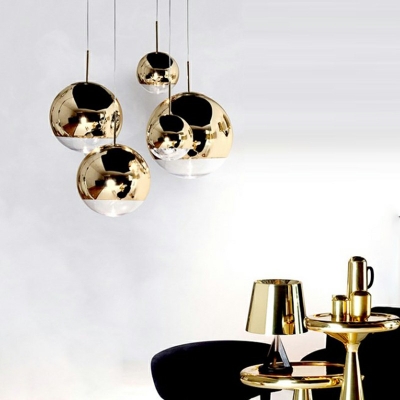 1 Light Spherical Pendant Lighting Fixtures Modern Style Glass Pendant Lamp in Gold