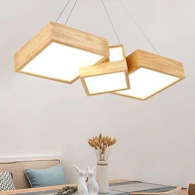 4 Lights Pendant Ceiling Lights Simplicity Style Wood Chandelier Lighting for Living Room