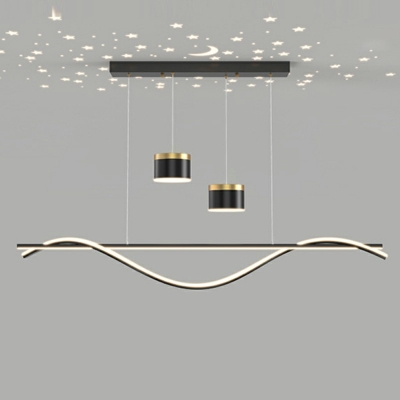 5 Lights Tubes Island Light Fixtures Modern Style Glass Island Chandelier in Black