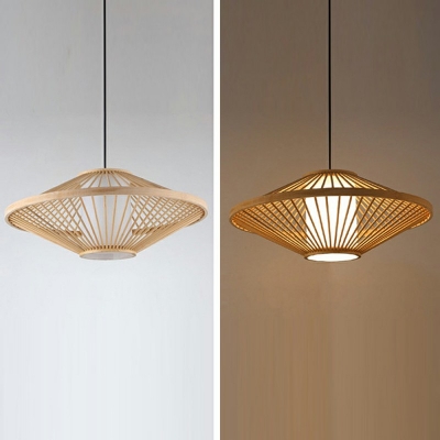 Adjustable Asian Pendant Lights Bamboo 1-Light Pendant Light Fixtures in Natural