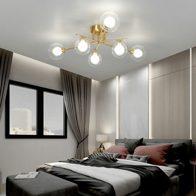 Contemporary Style Glass Pendant Light Globe Metal Hanging Light Fixture for Living Room