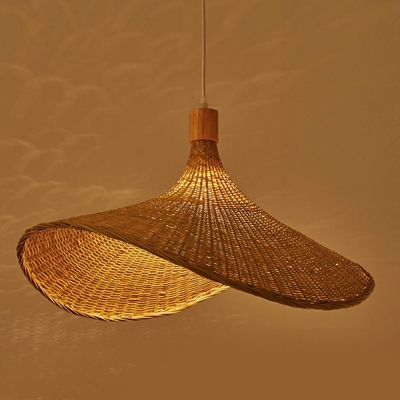1 Head Bamboo Pendant Chandelier Wood Rattan Hanging Light for Dining Room