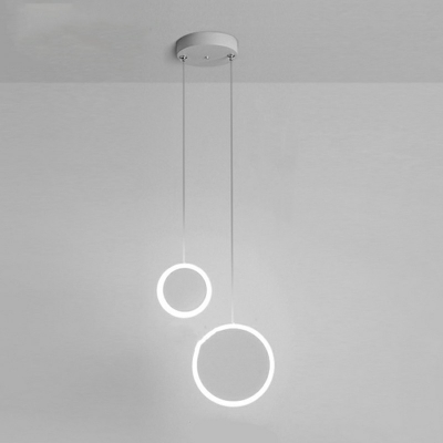 2 Lights Ring Pendant Light Fixtures Modern Style Metal Hanging Lamp Kit in White