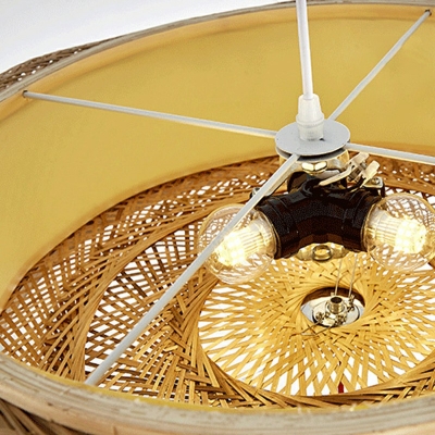 Chinese Style Farmhouse Pendant Lighting Rounded Drum Shape Hanging Light Fixture