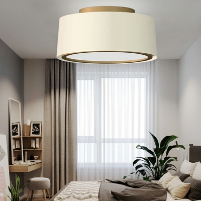 Farbic Drum Flush Mount Ceiling Lighting Fixture Modern Asian Close to Ceiling Lamp for Bedroom