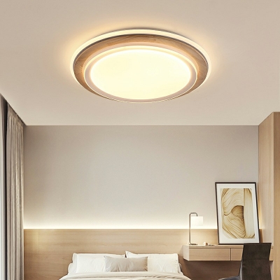 Minimalism Style LED Flush Mount Light Wood Geometric Flush Mount Ceiling Light for Bedroom
