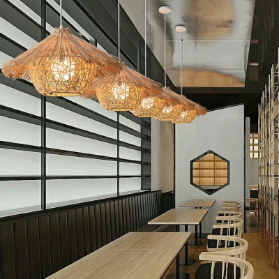 One Light Bamboo Hanging Pendant Light Wood Pendant Lighting for Restaurant