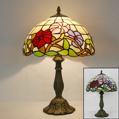 Tiffany Style Dome Table Lamp Glass 1-Light Table Light in Beige