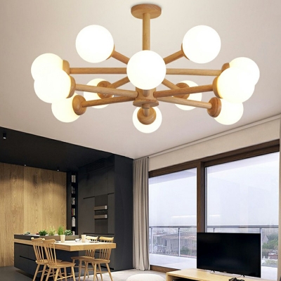 Wood Glass Pendant Light Modern Minimalism Hanging Lamps for Living Room