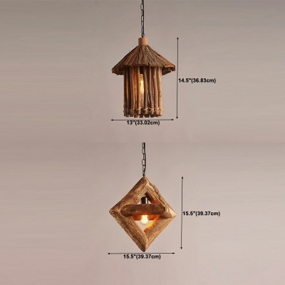 Wood Pendant Light Fixture Asia Style Single Light Hanging Ceiling Light