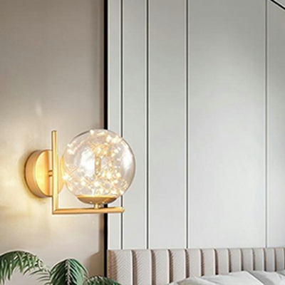 1 Light Globe Wall Light Fixtures Modern Style Glass Wall Sconce Lighting in Black