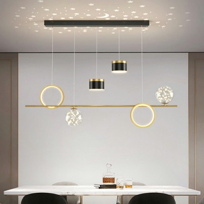 5 Lights Tubes Island Light Fixtures Modern Style Glass Island Chandelier in Black