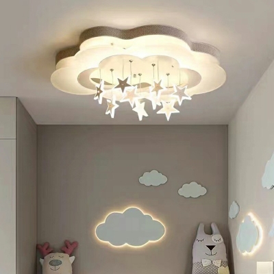 Cloud Shade Flushmount Lighting Kids Style Metal 1-Light Flush Mount Lights in White