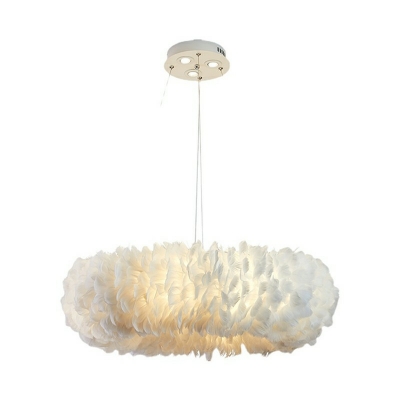 White Feather Hanging Chandelier Contemporary Metal Ceiling Chandelier Light for Bedroom