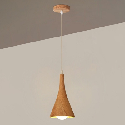1-Light Suspension Pendant Minimalistic Style Cone Shape Wood Hanging Ceiling Lights
