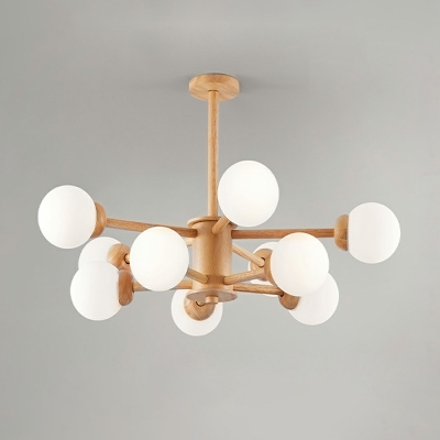 Multi Lights Wood Suspension Pendant Light White Light Modern Chandelier for Living Room