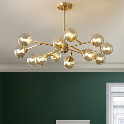 Contemporary Style Glass Chandelier Lights Globe Shape Metal Hanging Light Fixture