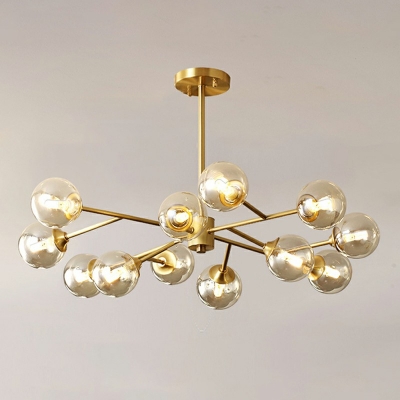 Contemporary Style Glass Chandelier Lights Globe Shape Metal Hanging Light Fixture