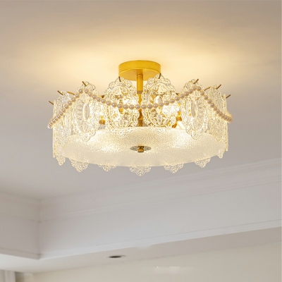 Glass Drum Semi Flush Mount Light Fixture Simplistic Elegant Ceiling Mounted Light for Bedroom