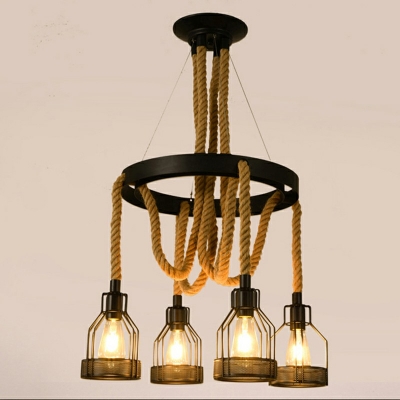 Metal Wheel Chandelier Pendant Light Vintage Dining Room Ceiling Lamp in Black