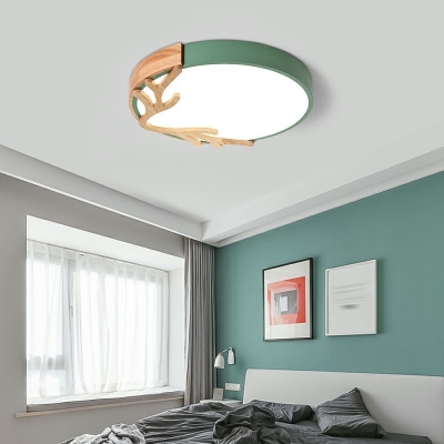 Minimalism Wood Macaron Flush Mount Ceiling Lights LED Third Gear Light Close to Ceiling Lamp for Bedroom