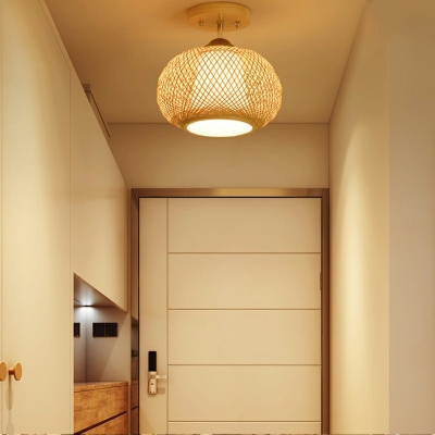 Modern Semi Flush Mount Ceiling Fixture Asian Weave Close to Ceiling Lighting for Living Room