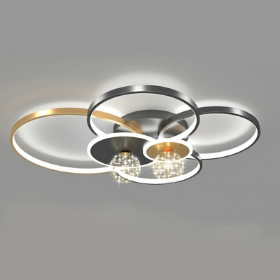 Multi-Ring Flush Light Fixtures Modern Style Metal 8-Lights Flush Mount Ceiling Light in Black