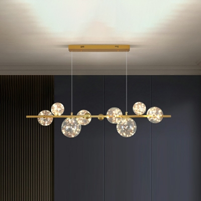 Spherical Island Chandelier Lights Modern Style Glass 8-Lights Island Ceiling Light in Gold