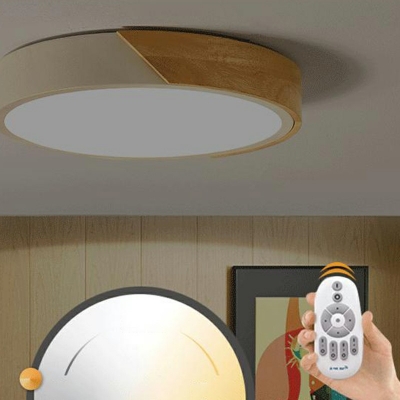 1-Light Flush Mount Light Fixture Contemporary Style Round Shape Wood Ceiling Mounted Lights