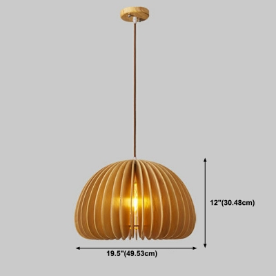 1-Light Suspension Pendant Minimalistic Style Dome Shape Wood Hanging Ceiling Lights