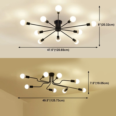 6 Lights Sputnik Flush Mount Ceiling Light Modern Style Metal Flush Light Fixtures in Black