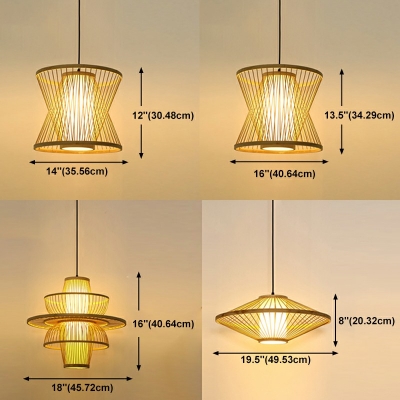 Adjustable Asian Pendant Lights Bamboo 1-Light Pendant Light Fixtures in Natural