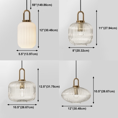 Elliptical Pendant Lighting Fixtures Modern Style Ribbed Glass 1-Light Hanging Lights in White