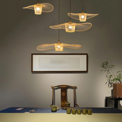 Modern 1 Light Bamboo Pendant Light Kit Beige Hanging Lamp for Dining Room