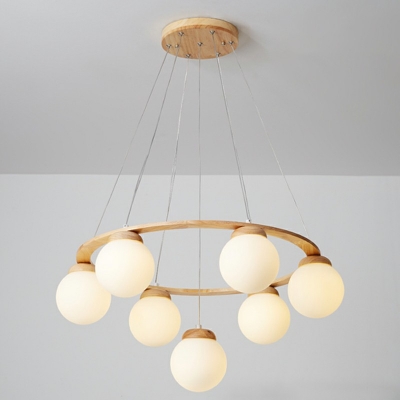 Wood Chandelier Lighting Contemporary Style Geometry Shape Wood Hanging Light