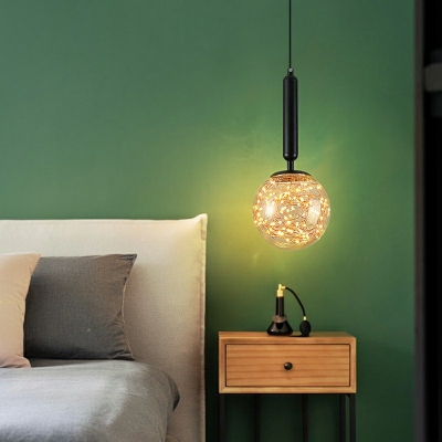 1-Light Hanging Light Kit Minimalism Style Ball Shape Metal Suspension Lamp