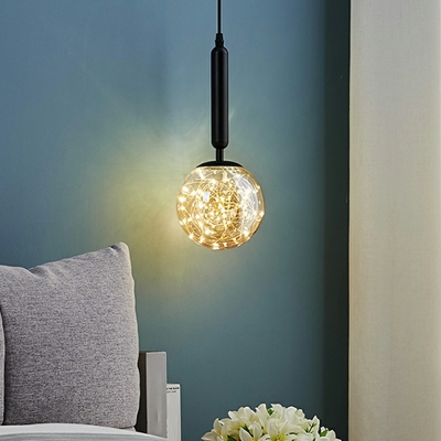 1-Light Hanging Light Kit Minimalism Style Ball Shape Metal Suspension Lamp