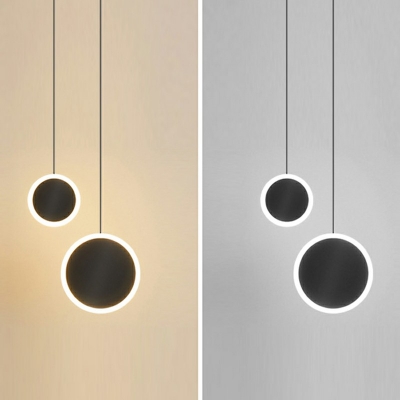2 Lights Ring Pendant Light Fixtures Modern Style Metal Hanging Lamp Kit in White