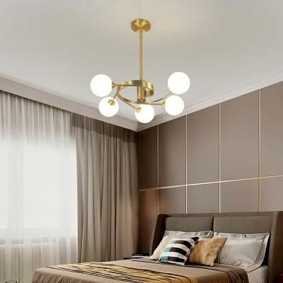 5-Light Pendant Lighting Minimalist Style Globe Shape Glass Ceiling Hung Fixture