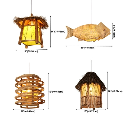 Asian Multi-Shapes Pendant Lighting Bamboo 1-Light Pendant Light Fixtures