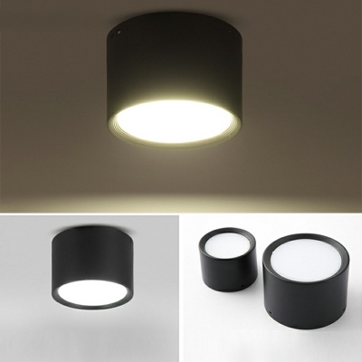 Black Drum-shaped Flush Ceiling Light Modern Style Metal 1 Light Flush Mount Lighting