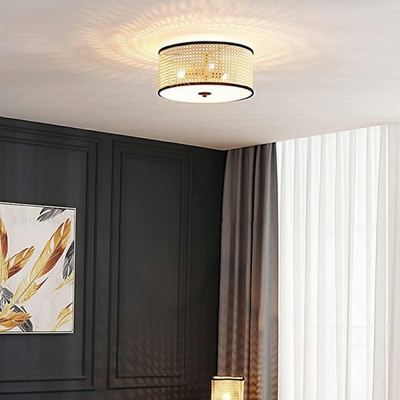 Drum Flush Mount Ceiling Lighting Fixture Modern Asian Close to Ceiling Lamp for Bedroom
