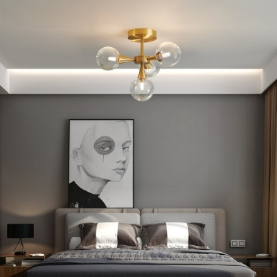 Glass Chandelier Lighting Fixture Modern Style Globe Shape Metal Bedroom Pendant Lights